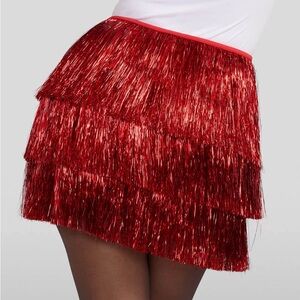 Tipsy Elves Red Tinsel Fringe Shorts NWT